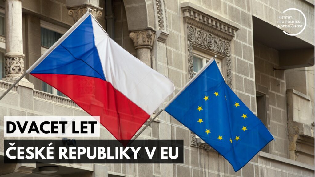 Vlajka České republiky a&nbsp;Evropské unie, název akce "Dvacet let České republiky v&nbsp;EU"